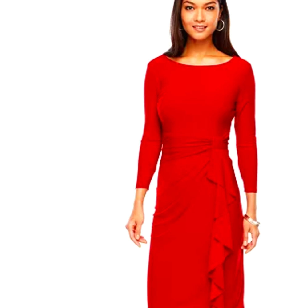NWT JH Red Solid Ruched Shirred Dress Size 10